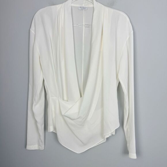 BRUNELLO CUCINELLI | NEW Waterfall Cream Wrap Silk Blouse Women’s Size Large - Picture 3 of 13